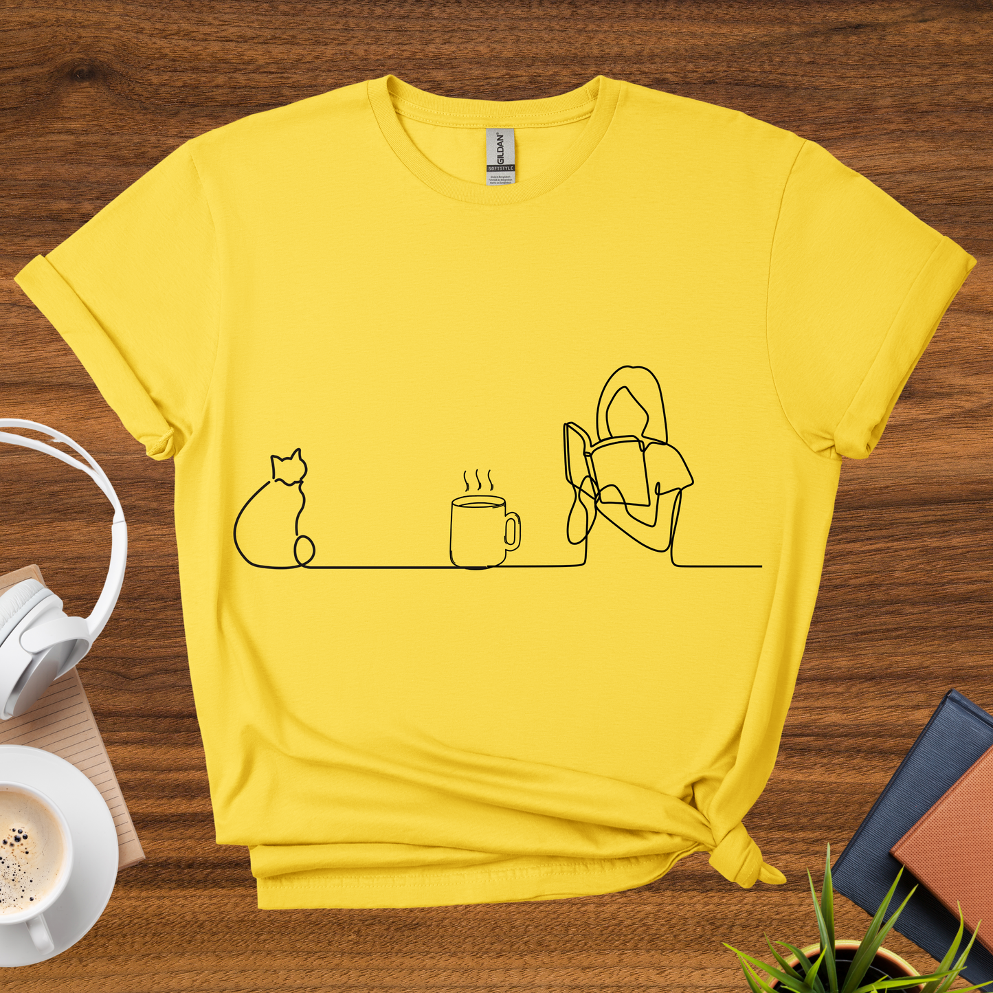 cats, coffee, books t-shirt