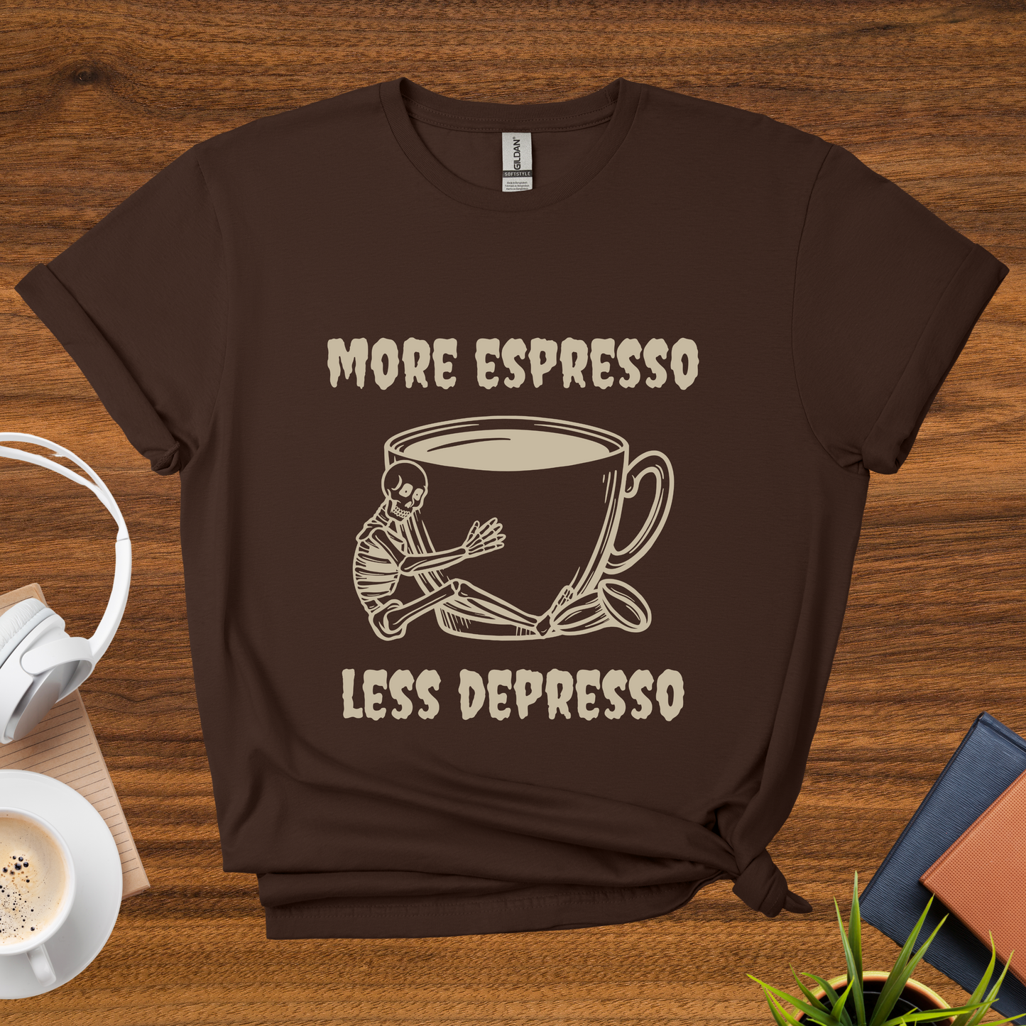 more espresso, less depresso (skeleton) t-shirt