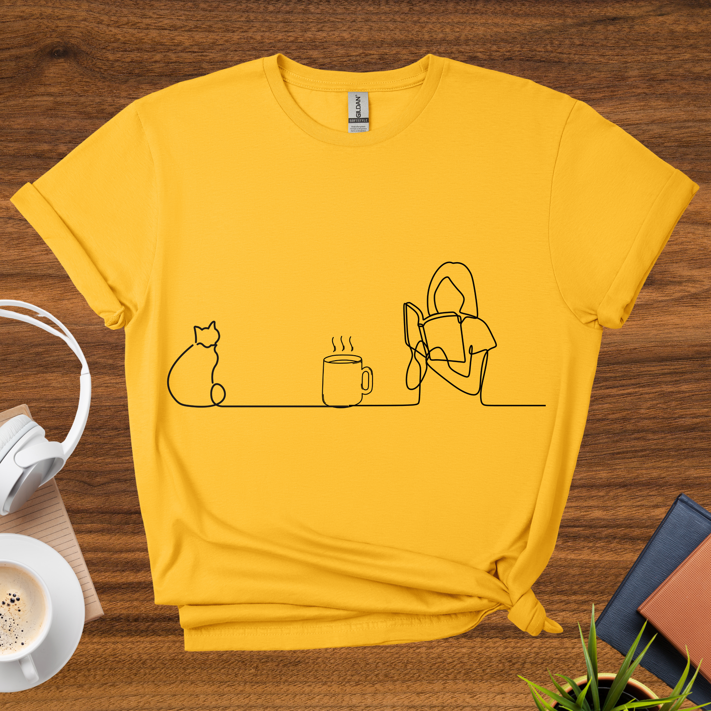 cats, coffee, books t-shirt