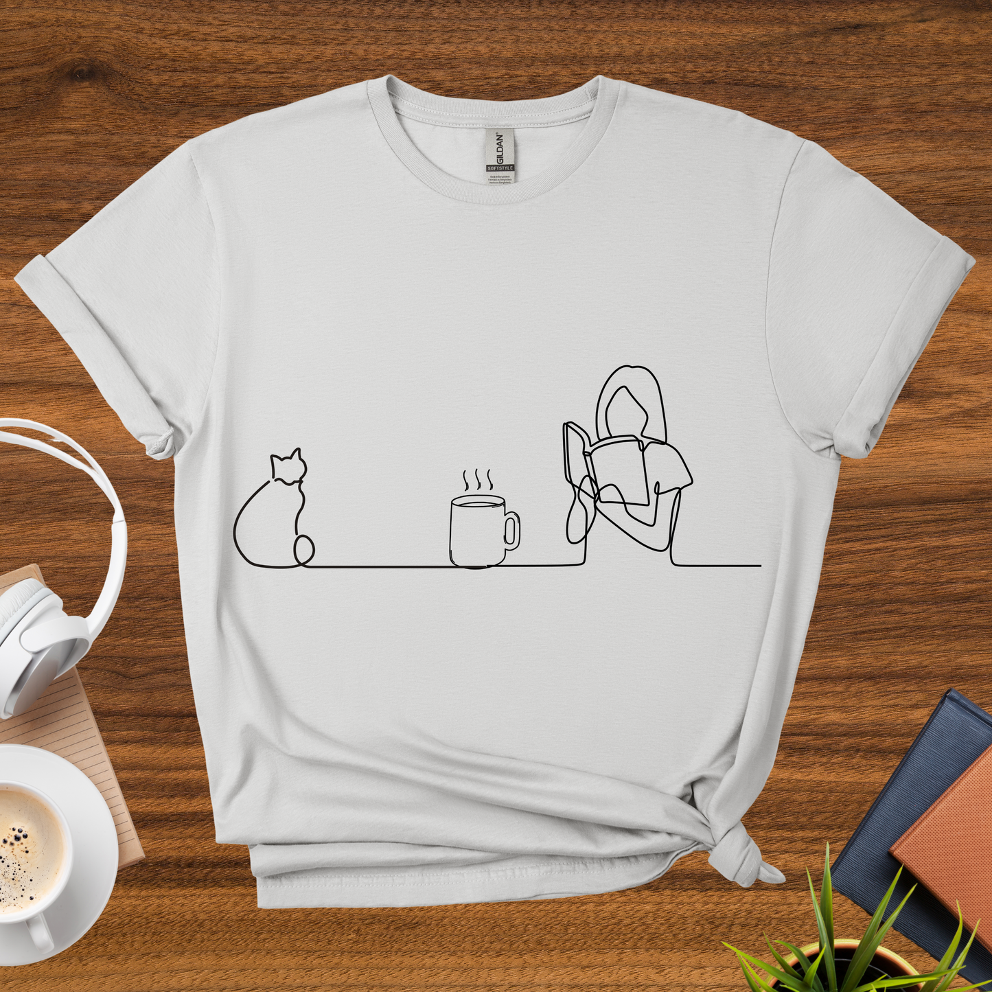 cats, coffee, books t-shirt