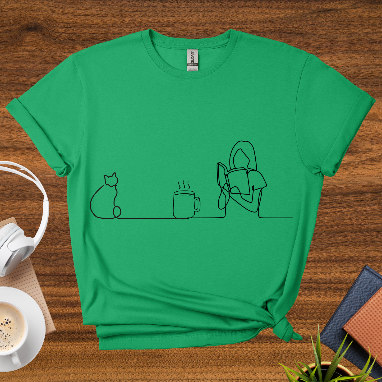 cats, coffee, books t-shirt