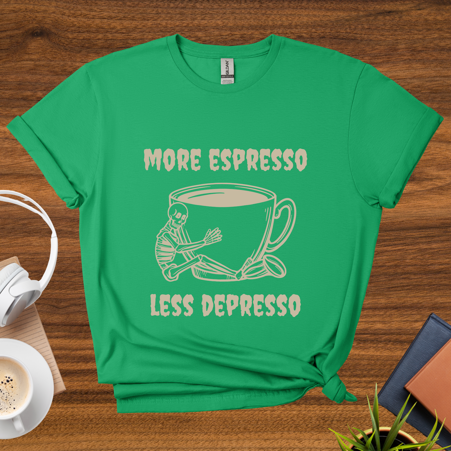 more espresso, less depresso (skeleton) t-shirt