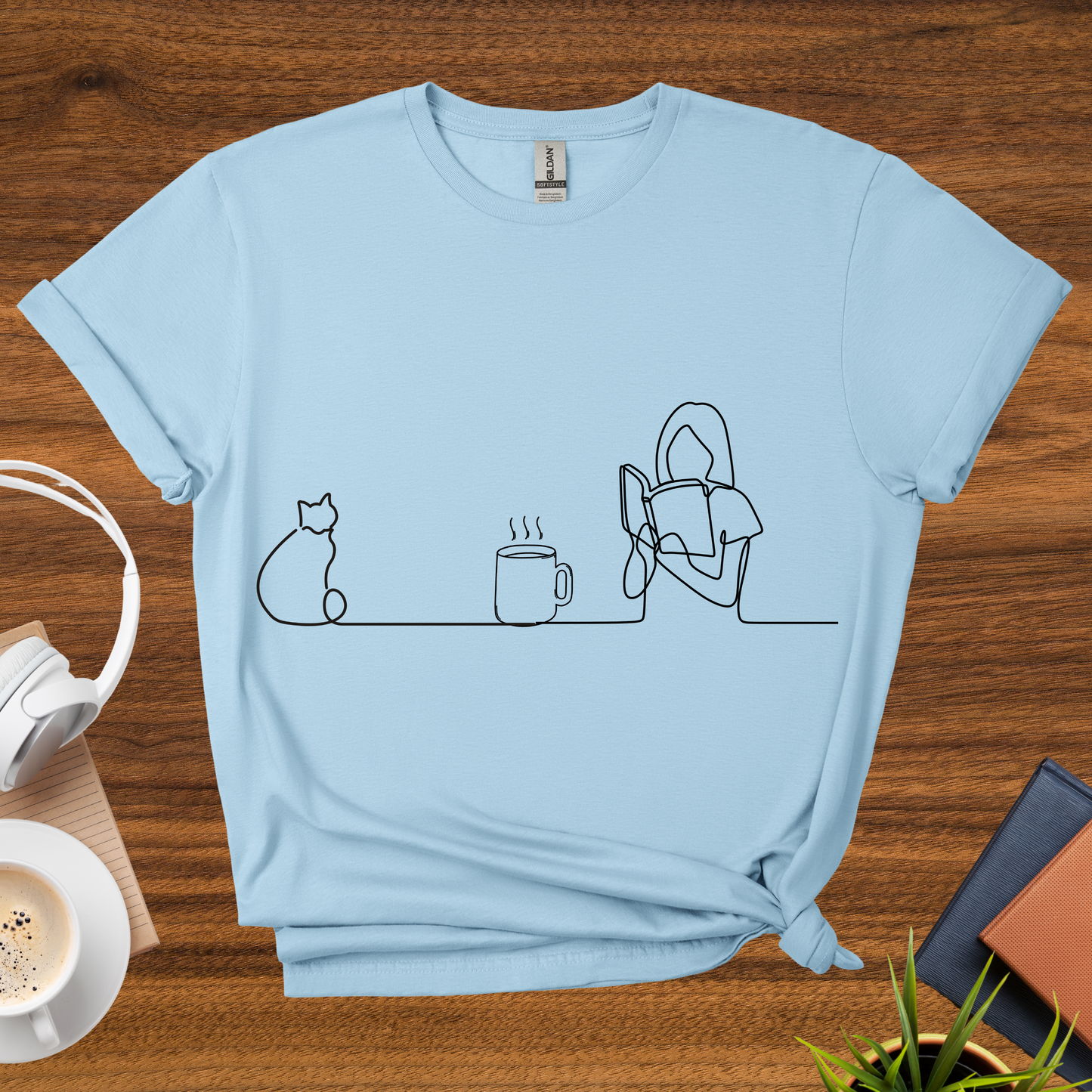 cats, coffee, books t-shirt