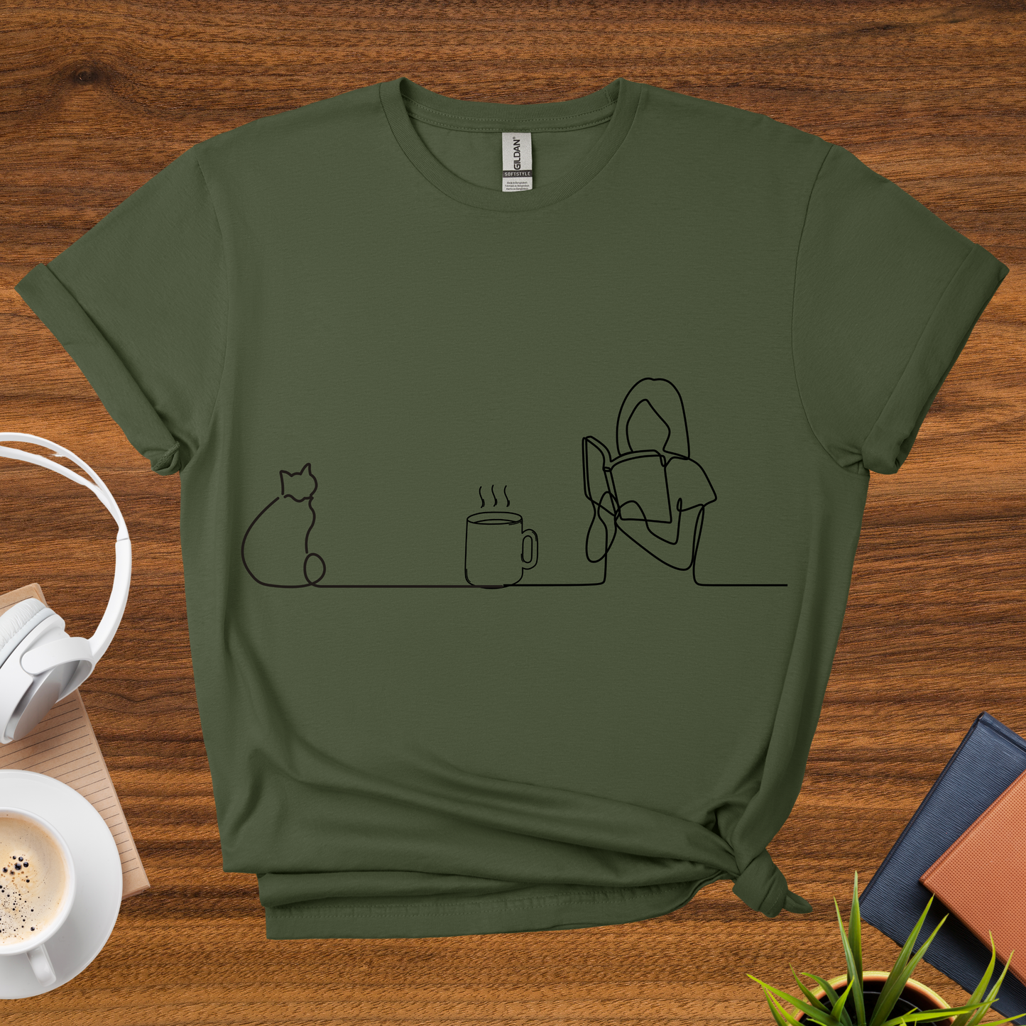 cats, coffee, books t-shirt