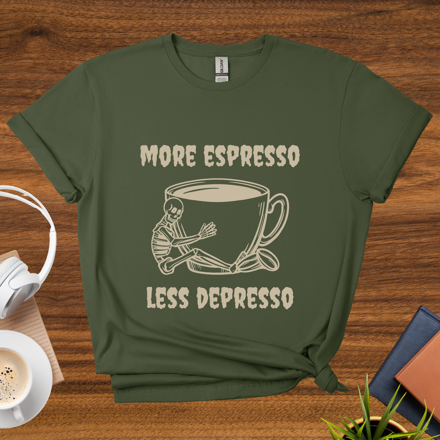 more espresso, less depresso (skeleton) t-shirt