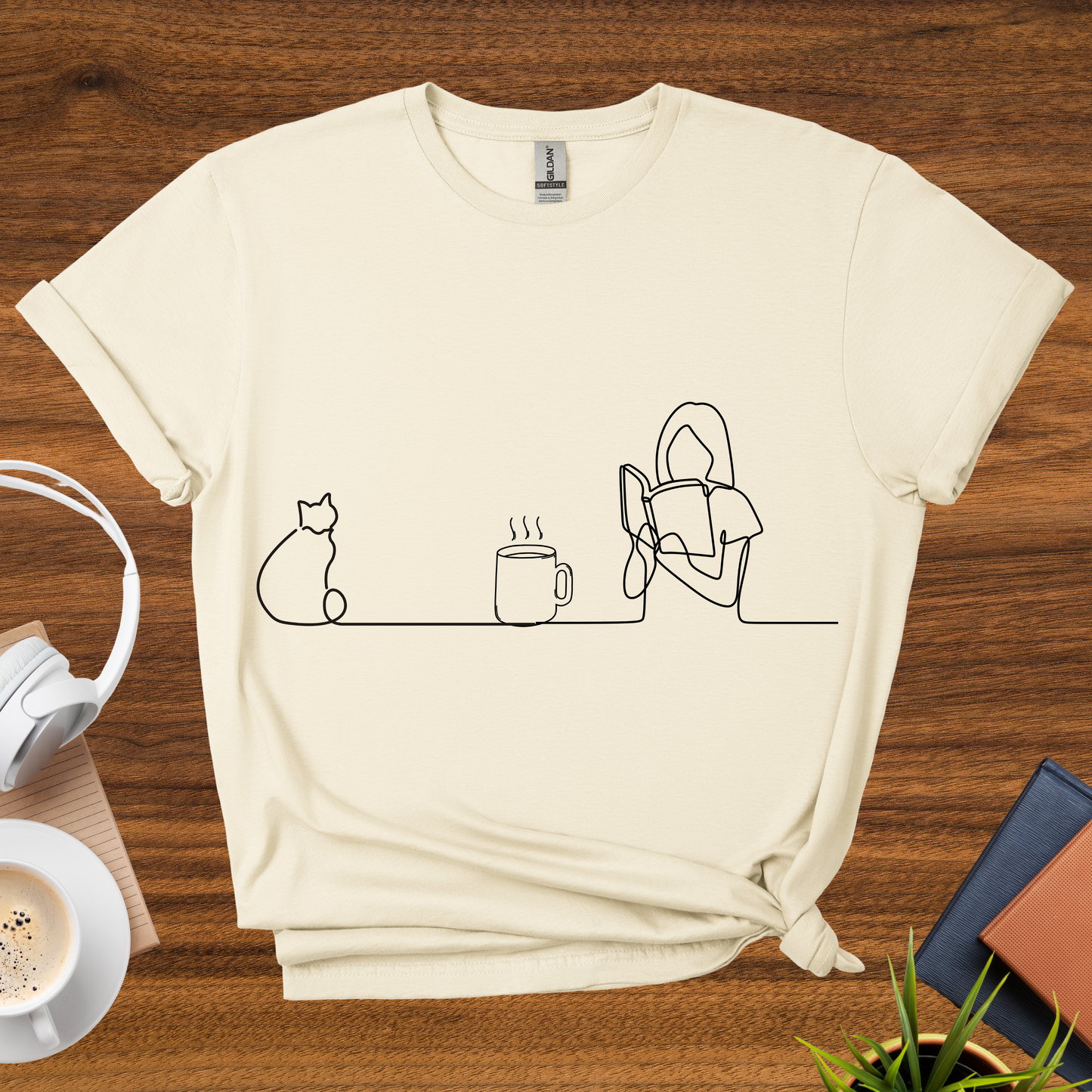 cats, coffee, books t-shirt