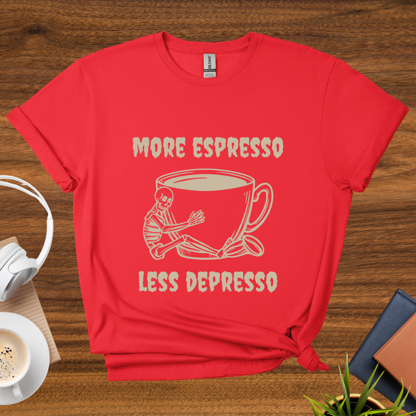 more espresso, less depresso (skeleton) t-shirt