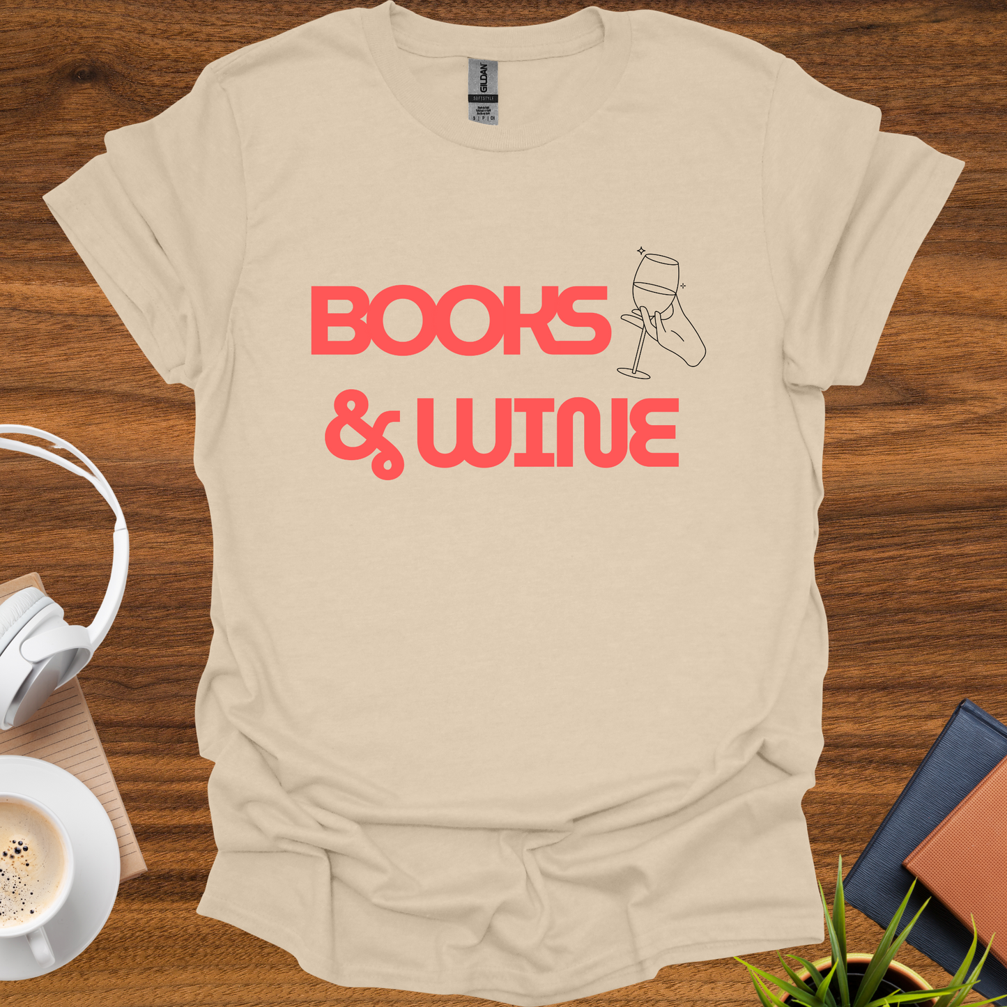 books & wine t-shirt