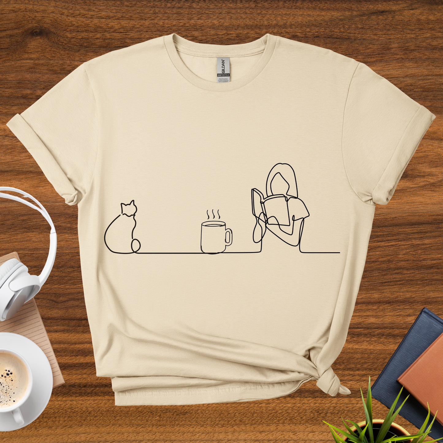 cats, coffee, books t-shirt