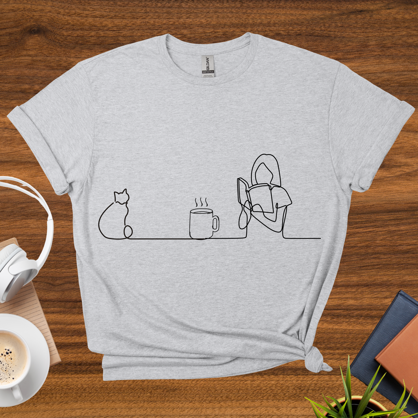 cats, coffee, books t-shirt