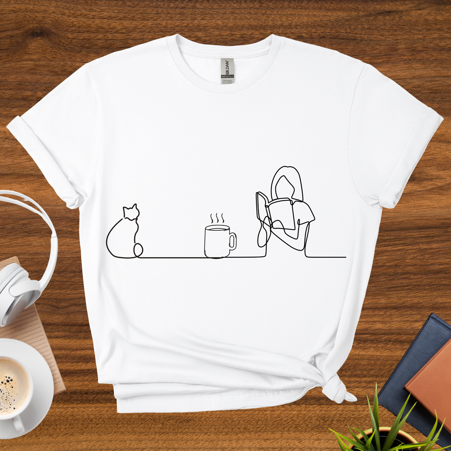 cats, coffee, books t-shirt