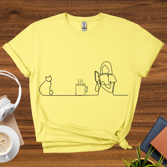 cats, coffee, books t-shirt