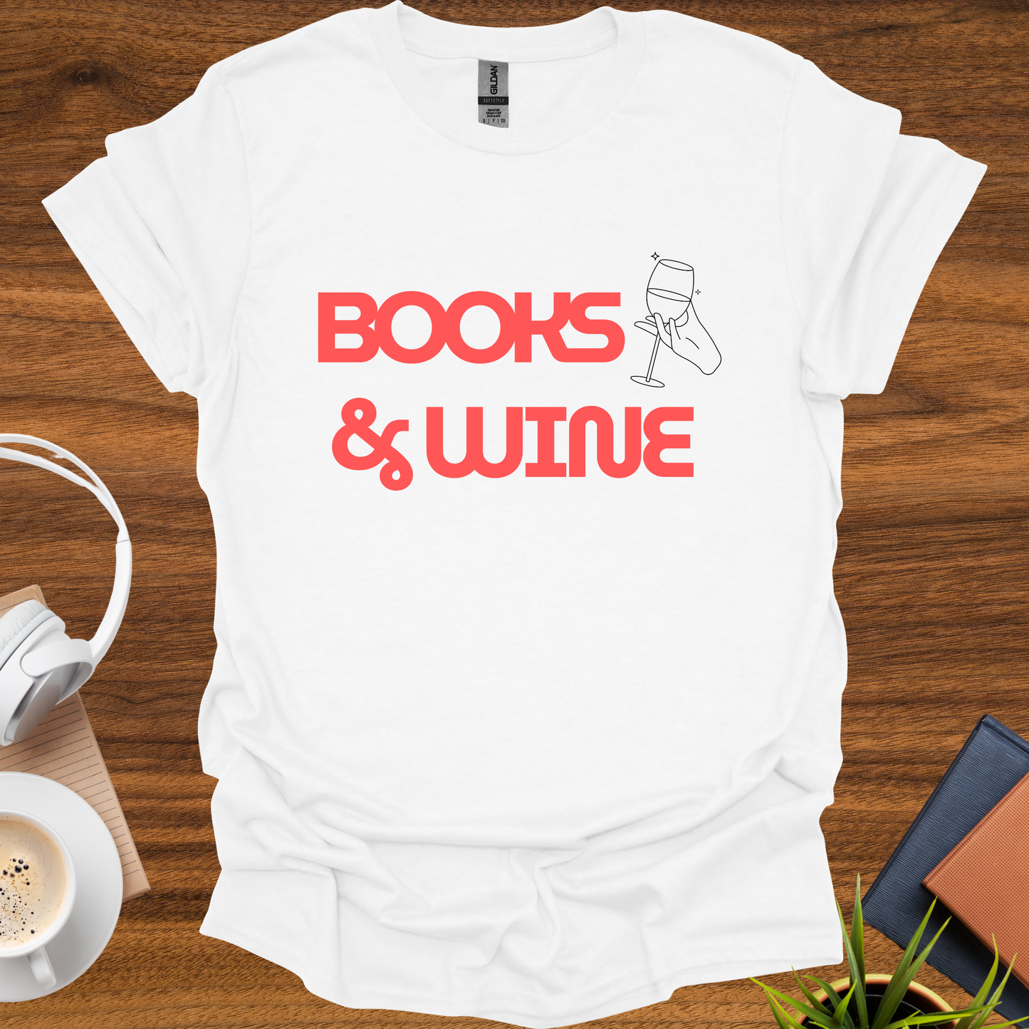 books & wine t-shirt